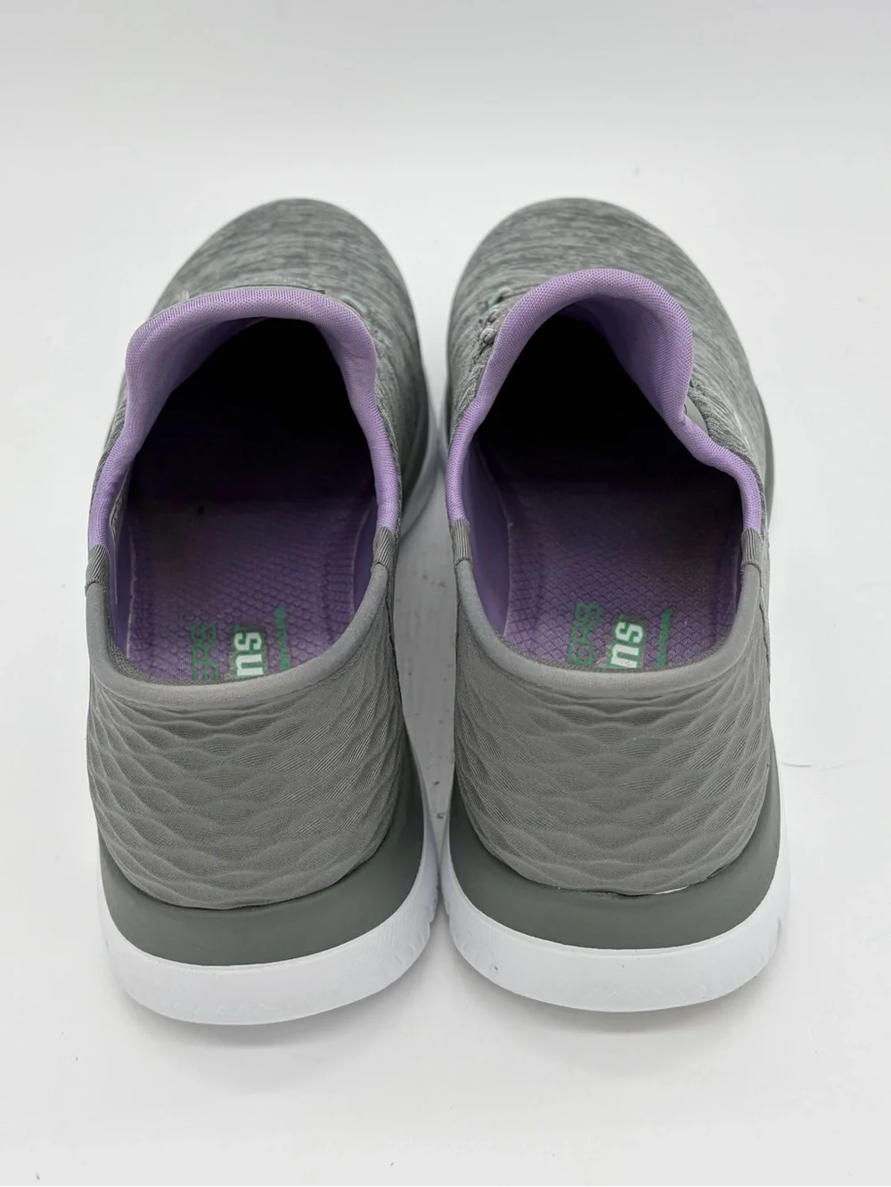 Skechers Women's Gray Slip-On Athletic Sneakers with Lavender and Teal Accents